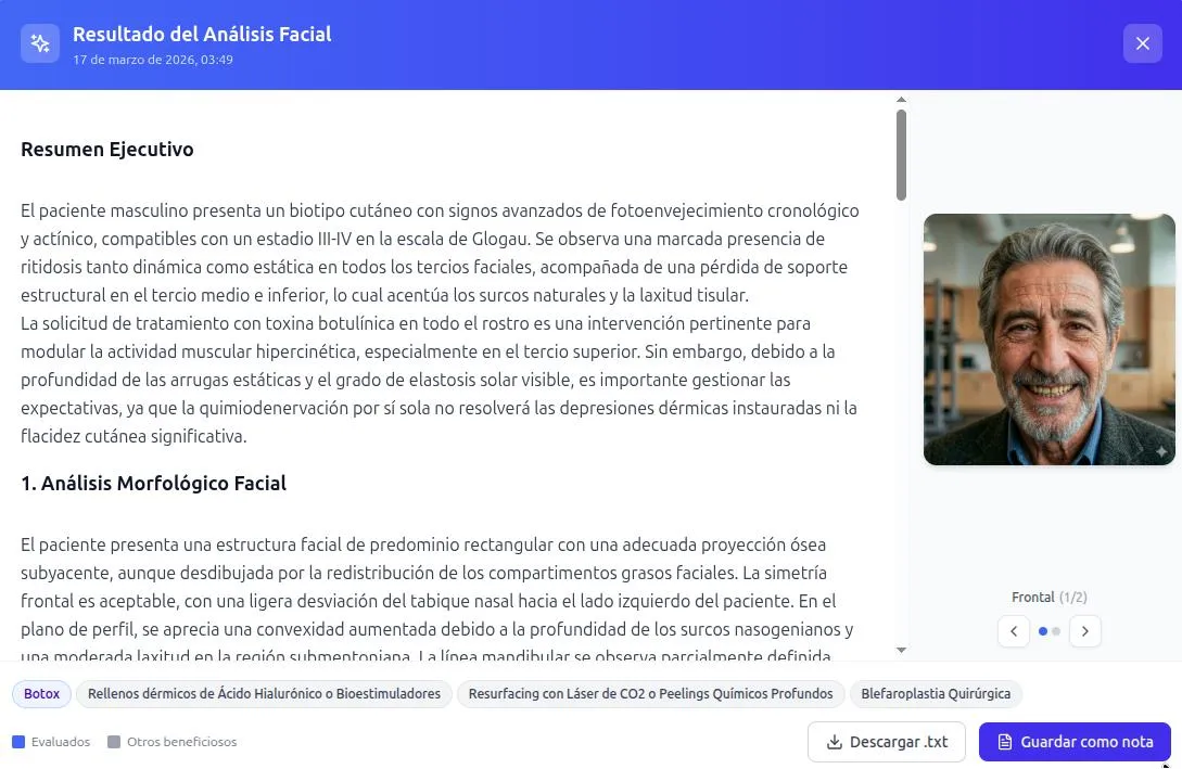 Informe de análisis dentro de la ficha del paciente